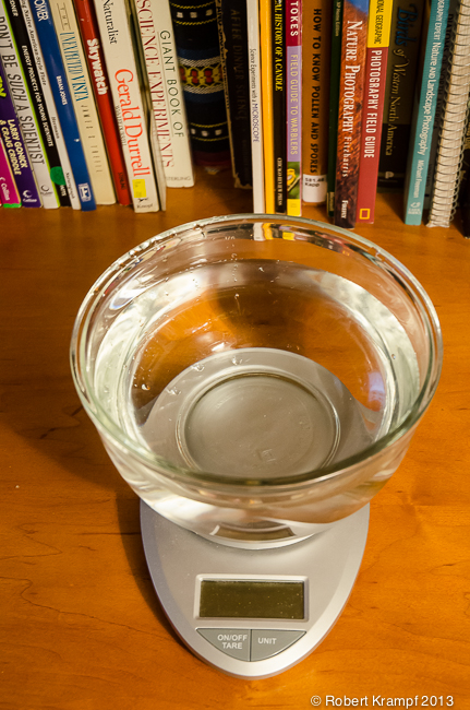 Bowl of water on scale